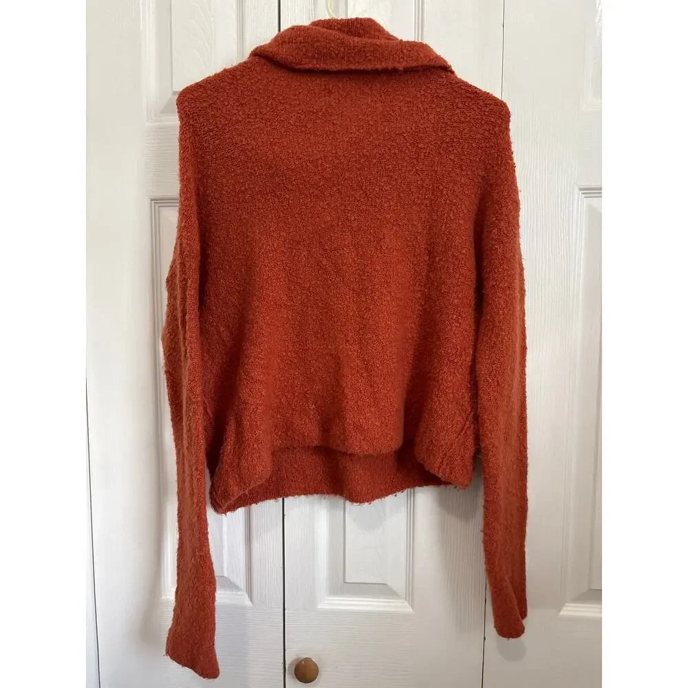 Free People Stormy Terracotta Orange Fuzzy Cowl Neck Sweater Size Small